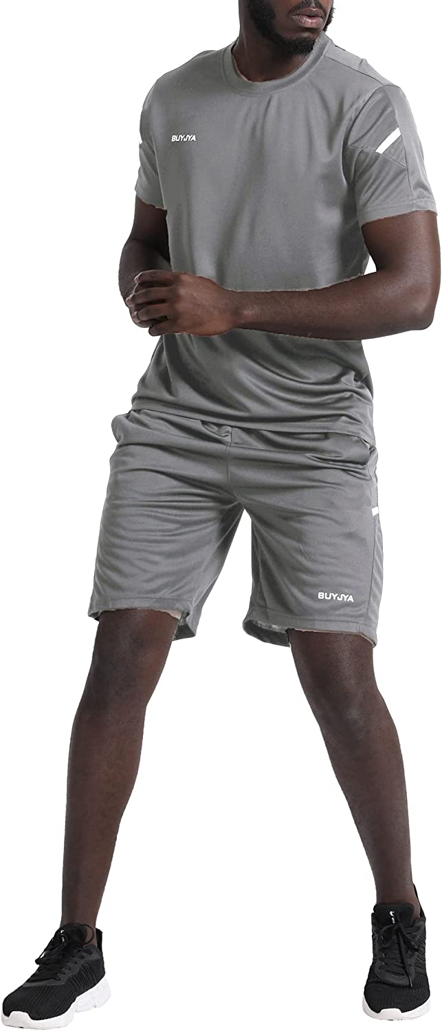 BUYJYA Men's Workout Clothes Athletic Shorts Shirt Set 3 Pack for Basketball Football Exercise Training Running Gym - Image 4